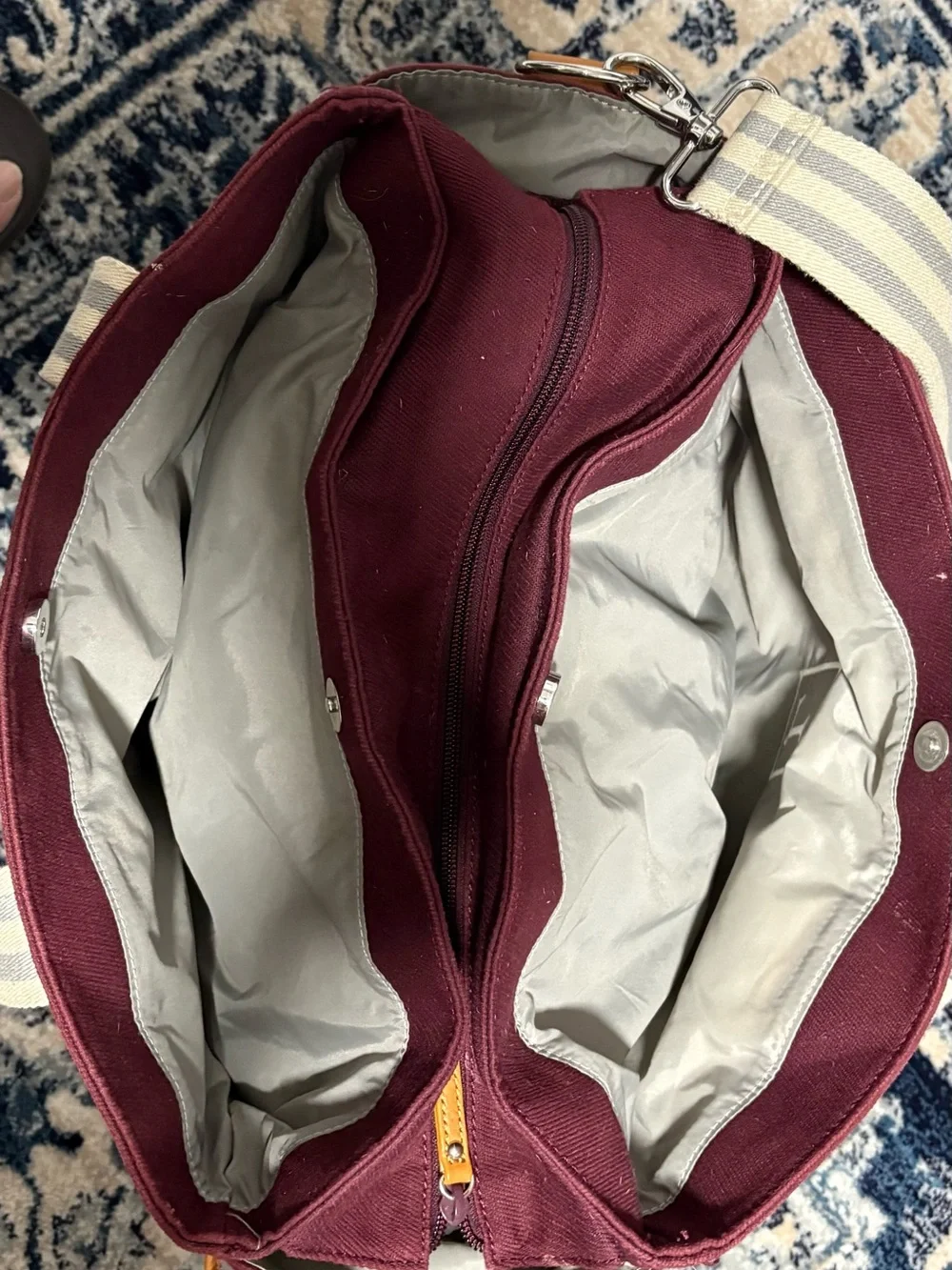 Pottery Barn Kids Burgundy Canvas Duffel with Tan Accents
